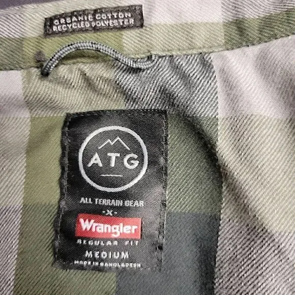 Wrangler All Terrain Gear Green Plaid Long Sleeve Lightweight Jacket or Shirt - Picture 7 of 7